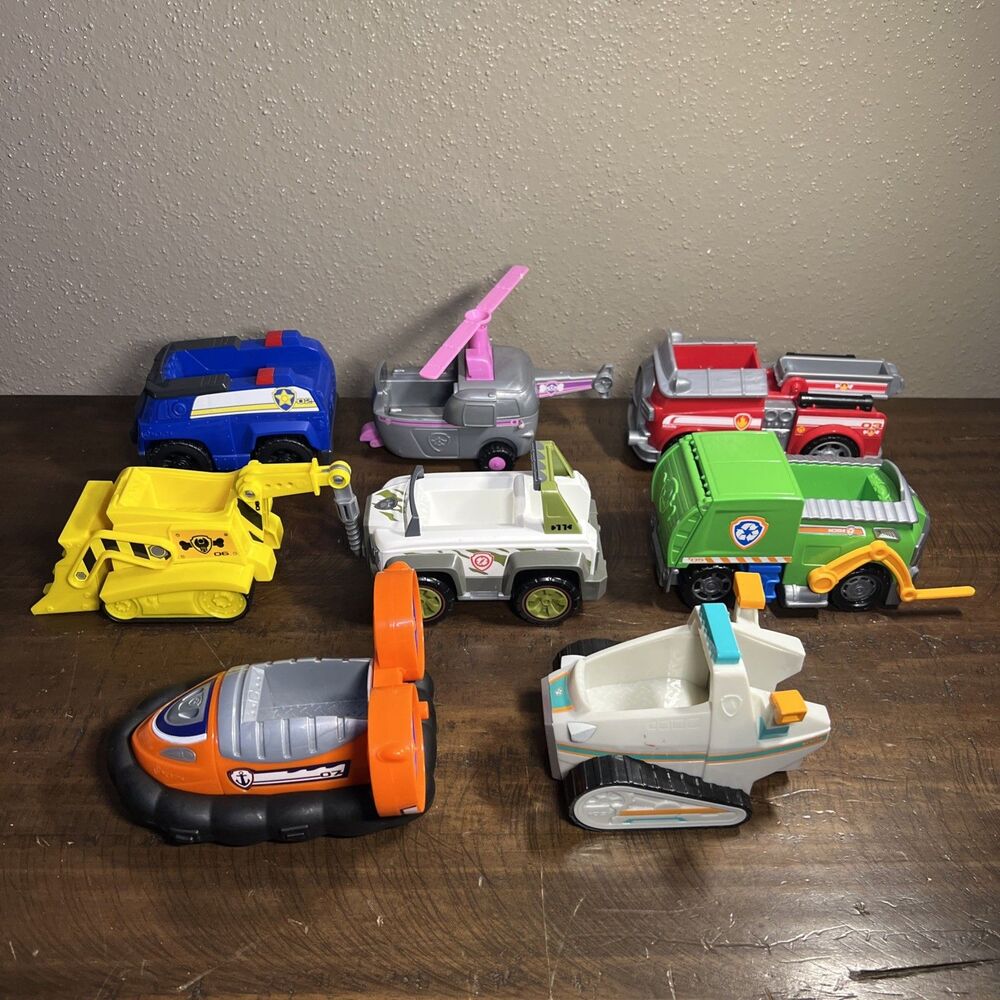 Paw Patrol Mighty Pups Toys Lot Of 8 Vehicles Total Team Rescue